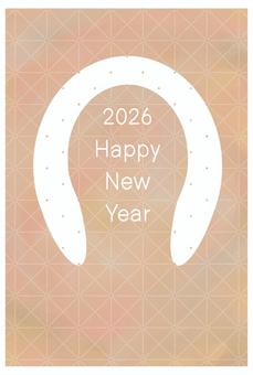 蹄モチーフ年賀状2026 午年,干支,蹄,馬,柄,水玉,幾何学,2026,happynewyear,アーチのイラスト素材