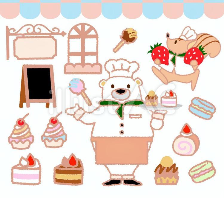 しろくまのケーキ屋さん素材セット ケーキ,お菓子,スイーツのイラスト素材