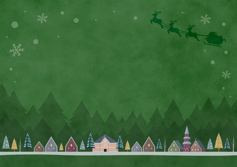 サンタクロースのクリスマスの背景、水彩 クリスマス,背景,サンタクロース,水彩,緑,冬,街並み,夜空,12月,ソリのイラスト素材