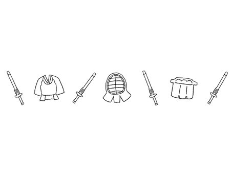 剣道(モノクロ装飾ライン) スポーツ,剣道,部活動,モノクロ,シンプル,かわいい,おしゃれ,カード,チラシ,おたよりのイラスト素材