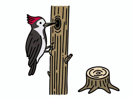 Woodpecker and stump (color), JPG, PNG and AI Woodpecker and stump (color), , JPG, PNG and AI