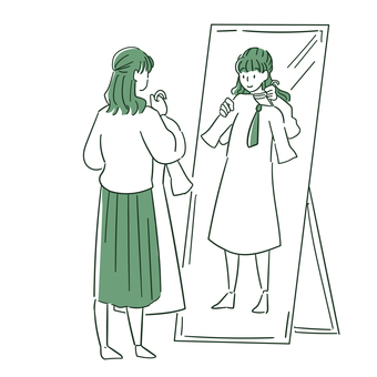 アパレル_鏡前のお客さん 女性,アパレル,洋服,洋服屋,ベクター,お客さん,鏡,試着のイラスト素材
