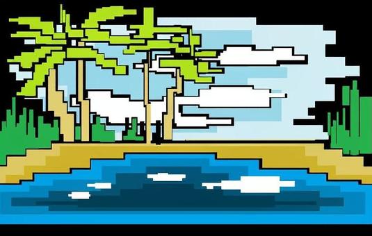 ドット絵　リゾート地 プール,リゾート,ヤシの木,ドット絵,雲のイラスト素材