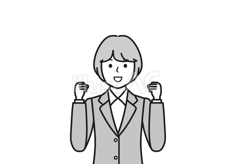 やる気満々の先生・会社員の女性（白黒） スーツ,先生,教師のイラスト素材