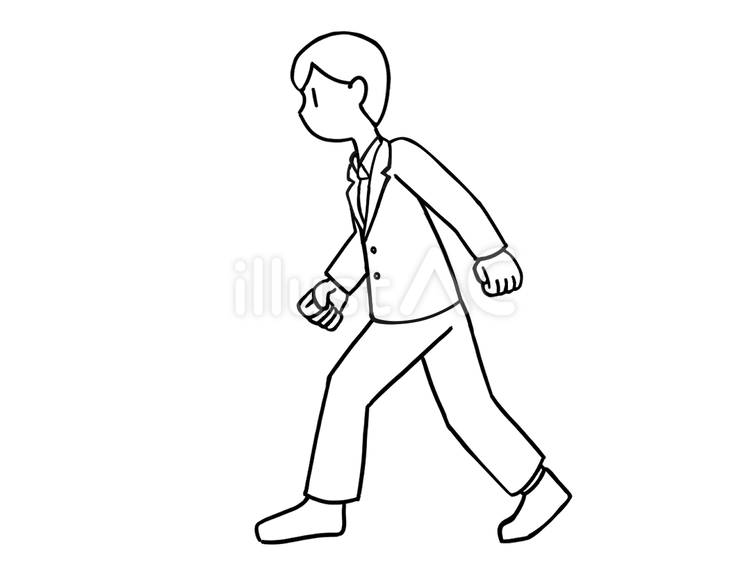 スーツ　男性　歩く　イラスト　線のみ 人物,男性,スーツのイラスト素材