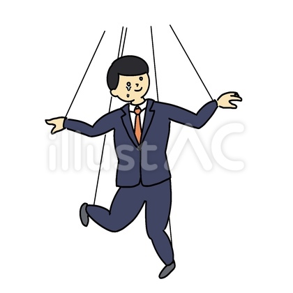 操り人形になり涙を流す男性