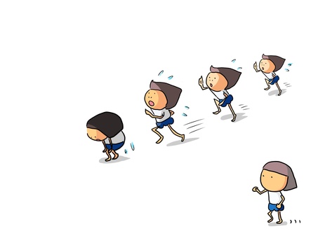 歩く　おかっぱ 歩く,ゆっくり,走る,焦らない,おかっぱ,女の子のイラスト素材