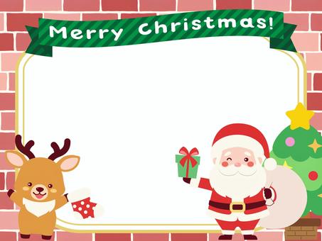 レンガとサンタの背景/赤 ツリー,トナカイ,サンタ,クリスマス,背景,見出し,フレーム,飾り枠,飾り,装飾のイラスト素材