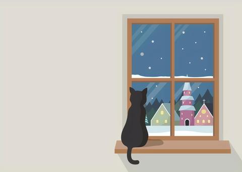 冬の街並みが見える窓と猫 冬の街並みが見える窓と猫 冬,猫,街並み,雪,窓,部屋,季節,おしゃれ,コピースペース,背景のイラスト素材