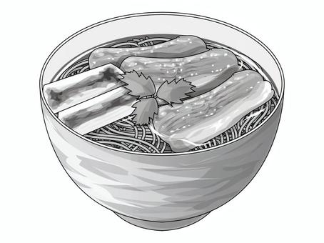 鴨南蛮そば（白黒） 鴨南蛮,そば,白黒,漫画,麺類,料理,食べ物,ネギ,三つ葉,つゆのイラスト素材