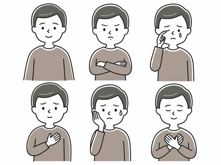 MIX01 上半身 男性_顔白-影GHM 男性,笑う,笑顔,怒る,叱る,泣く,悲しい,安心,安堵,焦るのイラスト素材