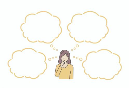 女性上半身イラスト 吹出しテンプレート 人,女性,考える,吹き出し,疑問,トラブル,人物,上半身,文字スペース,日本人のイラスト素材