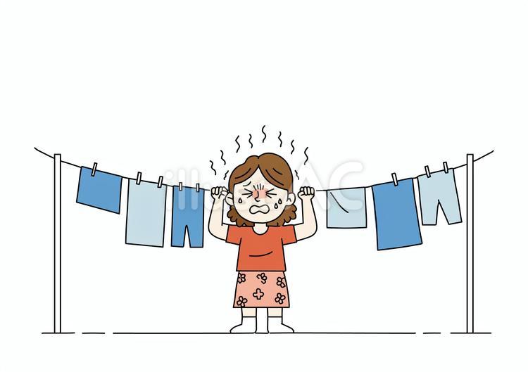 梅雨の時期の洗濯物、イライラする主婦 梅雨,部屋干し,生渇きのイラスト素材