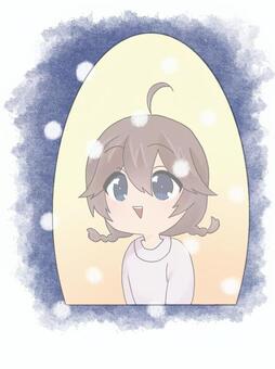 窓から雪を見ている女の子 雪,窓,女の子,笑顔,かわいい,ツインテール,三つ編み,アニメ調,萌え系,眺めるのイラスト素材