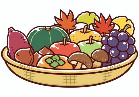 色とりどりの採れたて秋の味覚のカゴ盛り 秋,秋の味覚,食欲の秋,野菜,季節,10月,9月,旬,かぼちゃ,サツマイモのイラスト素材