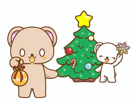 クリスマスツリー 一緒に飾ろうよ クリスマスツリー 一緒に飾ろうよ クリスマス,くま,動物,ツリー,飾り,飾り付け,星,冬,イベント,行事のイラスト素材