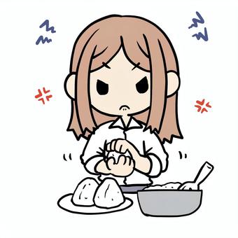 おにぎりを握る怒る女性 女性,怒る,おにぎり,握る,おむすび,家事,イライラ,むかむか,ストレス,不満のイラスト素材
