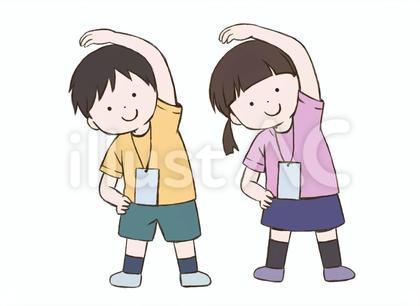 ラジオ体操をする子供達