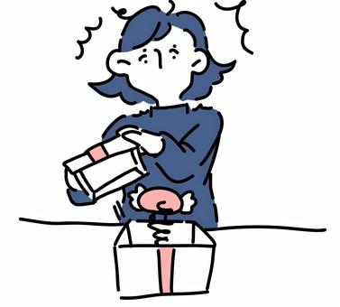プレゼントがびっくり箱だった女性 女性,プレゼント,びっくり箱,人物,線画,イラスト,シンプル,手書き,ゆるい,かわいいのイラスト素材