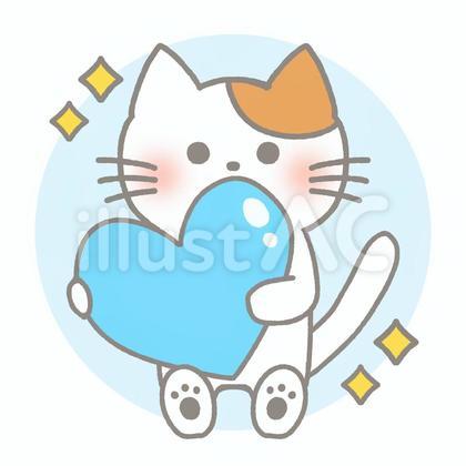 ハートを抱えた猫(ブルー/キラキラ)