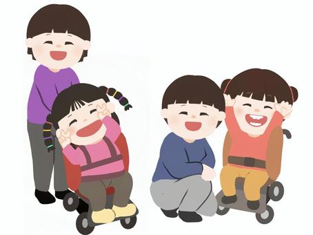 障がいを持つ子ども達とその親達 重症心身障害児,障害児,肢体不自由,脳性麻痺,特別支援学校,障がい,医療的ケア児,障がい者,障がい児,重症心身障害のイラスト素材