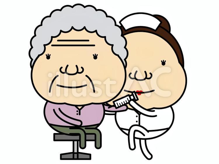 おばあちゃん注射 注射,おばあちゃん,看護士のイラスト素材