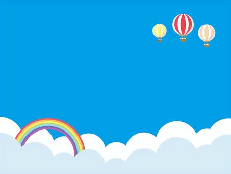 cute air balloon and rainbow illustration background blue, e carino, alla moda, sfondo, JPG, PNG and EPS