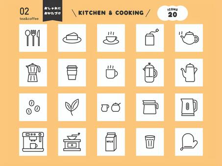 キッチンのアイコンセット02（カフェ） キッチン,台所,アイコン,セット,調理器具,食器,線画,料理,台所用品,趣味のイラスト素材