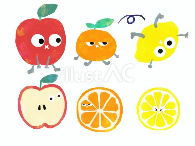 絵本風くだもの りんご,林檎,赤のイラスト素材