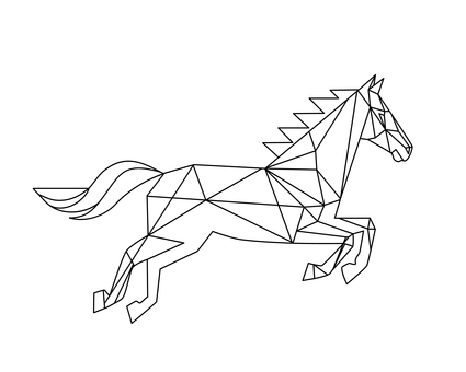 ポリゴン風の馬（線画・午年） 午年,干支,2026年,年賀状,ポリゴン,ローポリ,幾何学,モダン,カクカク,線画のイラスト素材