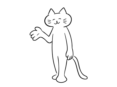 案内をする猫（モノクロ） 猫,案内,紹介,アピール,提示,披露,お披露目,道案内,暮らし,かわいいのイラスト素材