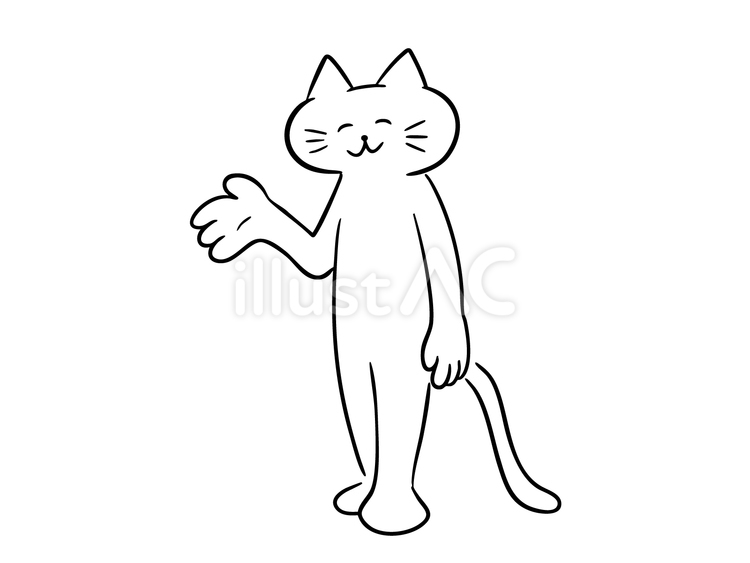 案内をする猫（モノクロ） 猫,案内,紹介のイラスト素材