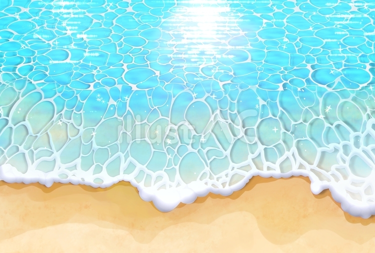 夏のビーチ★昼間の波打ち際の風景背景壁紙 夏,海,波のイラスト素材