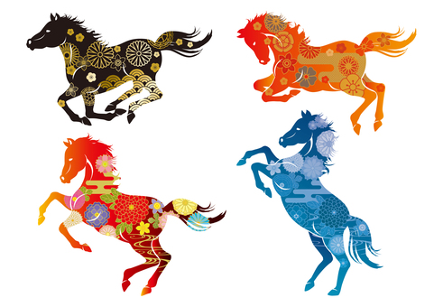 馬イラスト78 馬,午,駿馬,シルエット,午年,干支,十二支,梅,菊,桜のイラスト素材