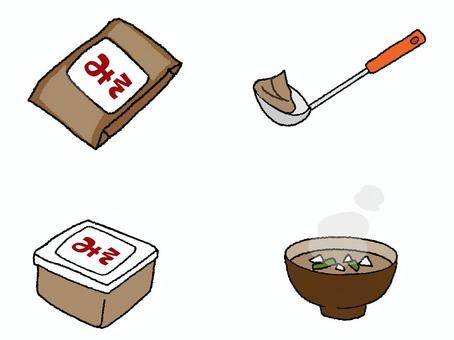 味噌 味噌,調味料,味噌汁,オタマ,食べ物,pop調,手描き,挿絵,ワンポイント,素材のイラスト素材
