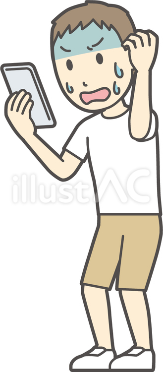  半袖男性-170-全身 スマホ,びっくり,男性のイラスト素材