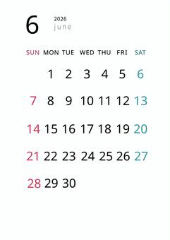 2026年6月カレンダー_縦長 2026年6月カレンダー_縦長 6月,カレンダー,2026,令和8年,スケジュール,2026年,月間カレンダー,2026年カレンダー,日曜始まり,シンプルのイラスト素材
