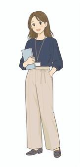 オフィスワーカー（女性）2 オフィスワーカー,女性,20代,ol,ワーキングウーマン,パンツ,ノートpc,ミーティング,笑顔のイラスト素材
