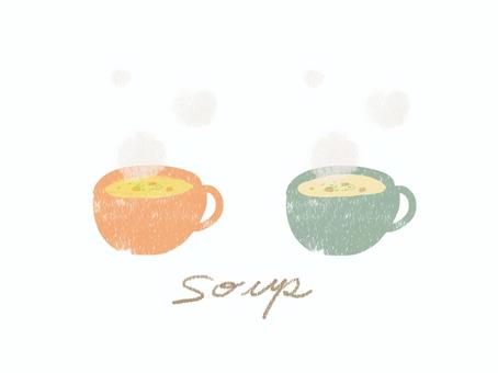 クレヨン風　スープ クレヨン風,イラスト,ゆるい,手描き,スープ,食べ物,冬,コーンスープ,ポタージュスープ,とうもろこしのイラスト素材