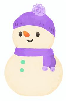 【水彩風手描き】かわいい雪だるま【紫】 雪だるま,雪,雪遊び,外遊び,冬,スノーマン,水彩風,手描き,紫,パープルのイラスト素材