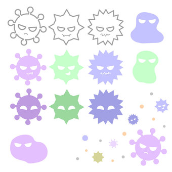 細菌/ばい菌/ウイルスのキャラクター 細菌,ウイルス,バイ菌,病気,衛生面,医療,菌類イラスト,病原体,微生物アート,かわいいのイラスト素材