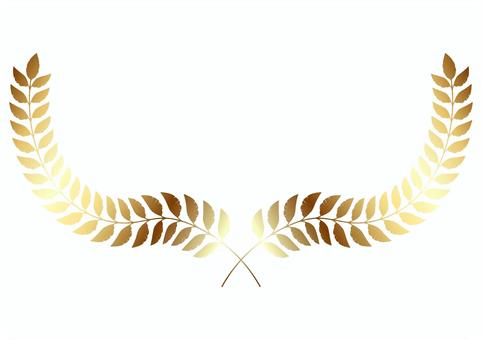 細かい切れ目の入った葉っぱのフレーム 金 月桂冠,金色,葉っぱ,枠,あしらい,植物,葉,ボタニカル,シンプル,ローレルのイラスト素材
