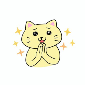 素敵〜！と喜ぶねこ ねこ,キャラ,ポップ,動物,かわいい,喜ぶ,嬉しい,やったー,キラキラ,ハッピーのイラスト素材