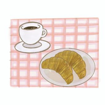 朝食クロワッサン（ピンク系） クロワッサン,パン,ベーカリー,コーヒー,美味しい,ランチマット,食べ物,おやつ,惣菜パン,朝食のイラスト素材