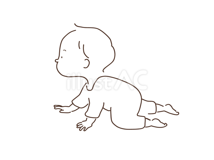 ハイハイする赤ちゃんの線画イラスト 子供,人物,かわいいのイラスト素材