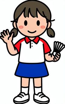 赤のバドミントンの女の子です。