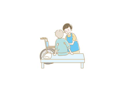 介護01A 介護01A 介護,車椅子,高齢者,笑顔,お世話,エプロン,介護士,ヘルパー,介護施設,デイサービスのイラスト素材
