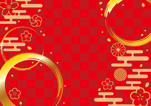 新春の赤い和柄背景01_26 背景,桜,梅,菊,和風,和柄,和,正月,新春,節分のイラスト素材