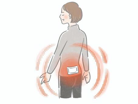 仙骨を温める女性 女性,後ろ姿,貼る,カイロ,温める,腰,背中,仙骨,冬,冷えのイラスト素材