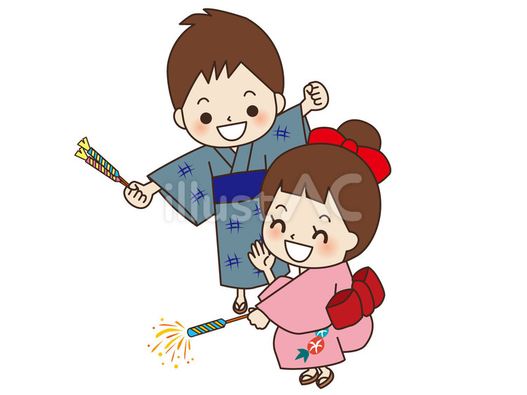 手持ち花火をする子供たち 子供,花火,手持ち花火のイラスト素材